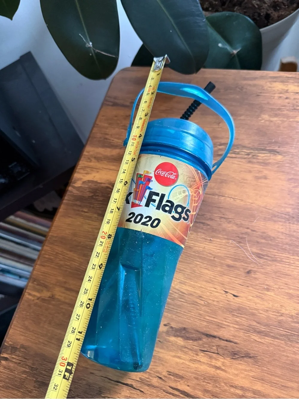 2020 Teal Plastic Souvenir Cup with Straw Six Flags Coca Cola